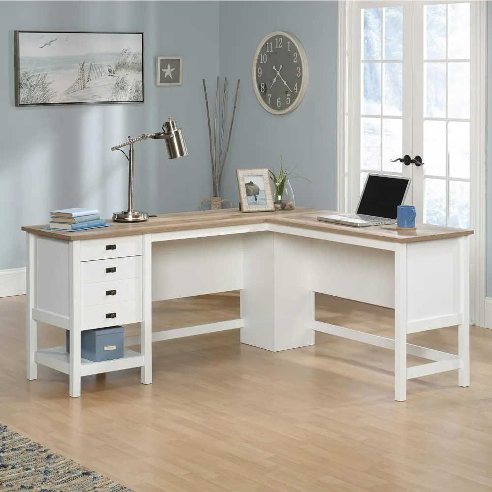 

Computer Desks L-Desk, L: 65.12" x W: 58.66" x H: 29.76", Soft White Finish