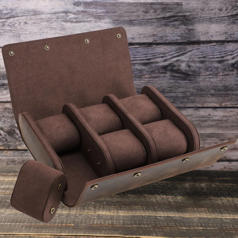 Leather Bag PU Leather Watch Case Prevents Scratching Oxidation Watch Box 6 Slots Pouch Watch Storage Box