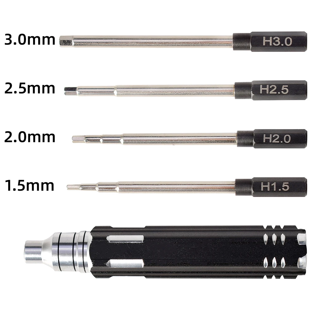 Piezas de control remoto 4 en 1, 1,5mm, 2,0mm, 2,5mm, 3,0mm, destornillador hexagonal, juego de herramientas de Metal para helicóptero RC, coche, avión, Dron