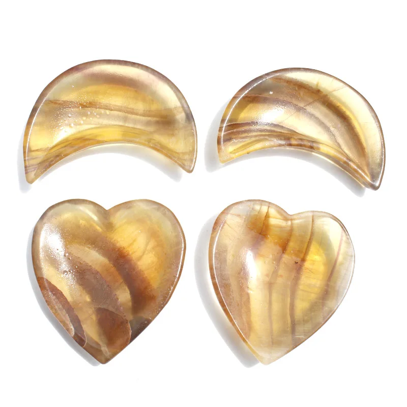 

1 Pcs Hand Made Heart And Moon Shaped Natural Yellow Fluorite Crystal Bowl