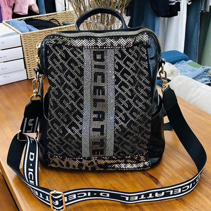

2023 New Large Capacity Luxury Women Backpack Fashion Quality Sequin Multifunctional Backpacks Lady Black Travel Bagpack Mochila