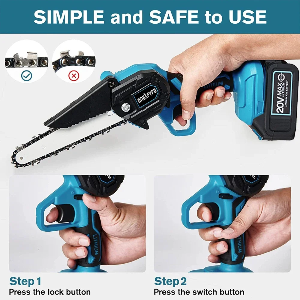 4 Inch/6 Inch Mini Electric Saw Chainsaw Fruit Tree Woodworking Garden Tools Hand Held Wood Cutters  For Makiita 18V Battery 4
