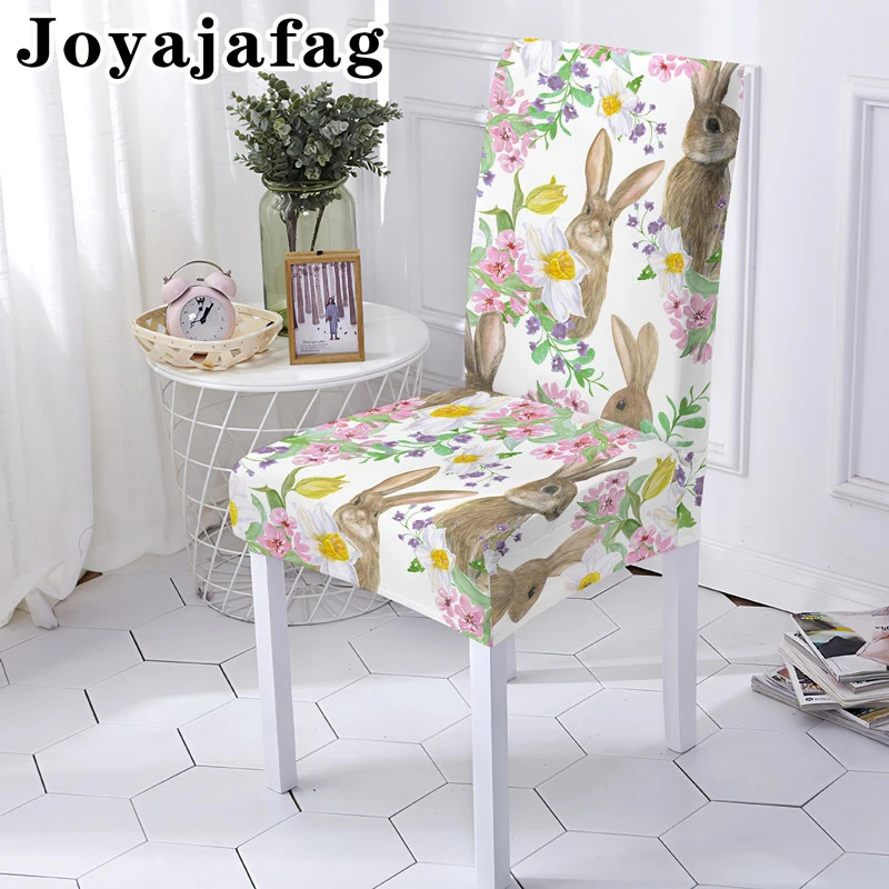 3D Digital Print Spandex Chair Cover for Dining Room Easter Rabbit Chairs Covers Kitchen Party