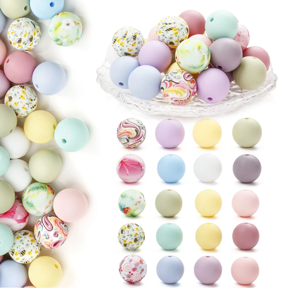 40Pcs 15mm Mixed Color Silicone Round Beads DIY Food Grade Baby Teether Bead Care Toy Necklace Pacifier Chain Jewelry Making