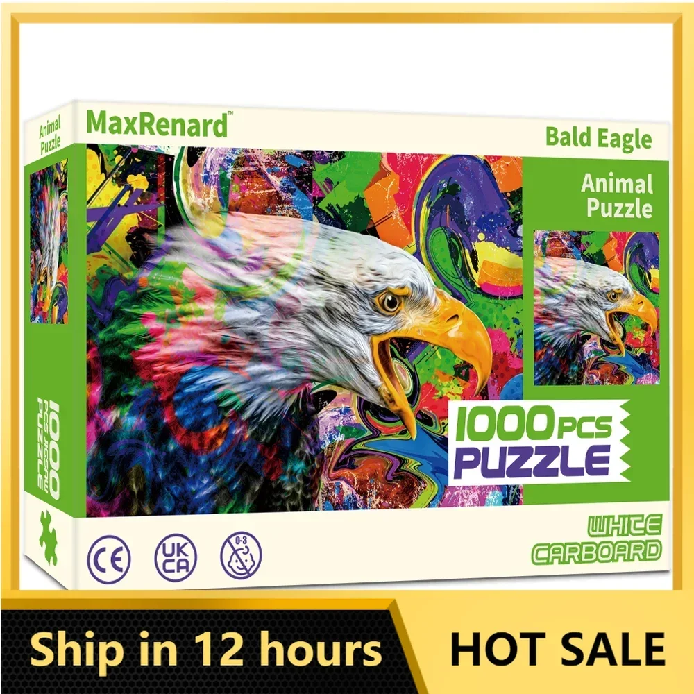 MaxRenard Puzzle 1000 Pieces Oil Painting Bald Eagle Jigsaw Puzzles for Adults Decompression Toys Family Game Home Decoration portable magnetic ludo board games classic snakes and ladders folding chess game entertainment educational gift for children students adults family home school travel