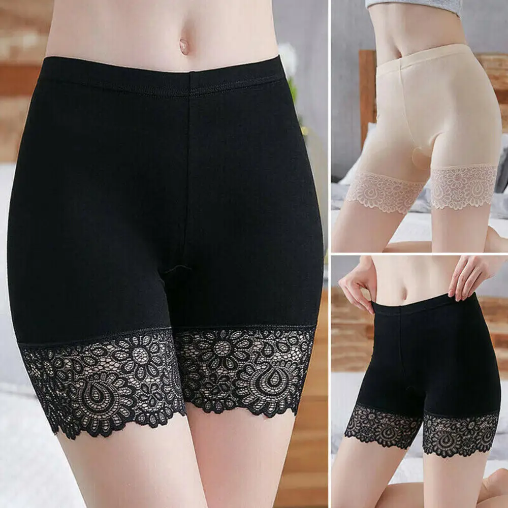 Women Elastic Safety Underwear Sexy Lace Panties Anti Chafing Under Shorts Mid Waist Seamless Soft Cotton For Lady