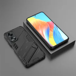 Rugged Shockproof Phone Case with Magnetic Kickstand Holder and Durable PC Back Cover for OPPO A17 4G (Black)