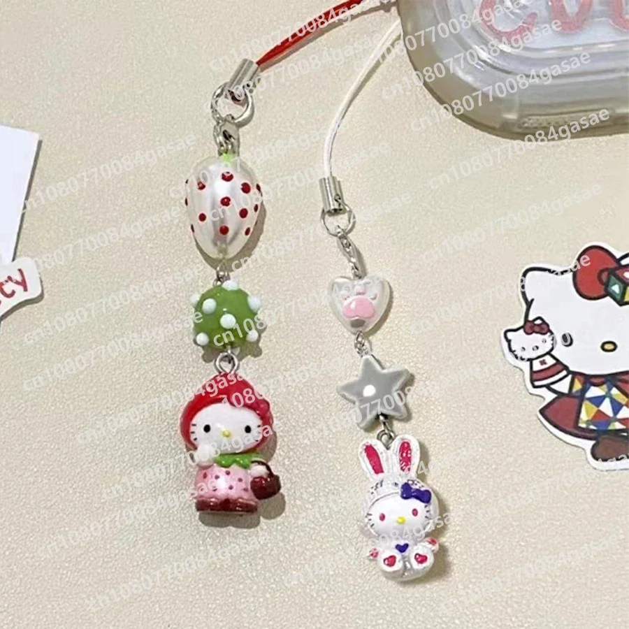 

Sanrio HelloKitty голова клубники кавайная телефонная цепочка Девушка Y2K стиль мультфильм аниме бисер подвеска рюкзак милое украшение подарок