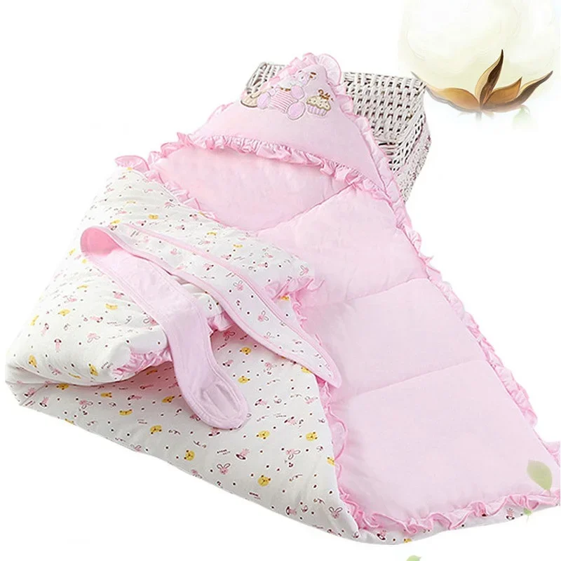 Newborn Cotton Blanket Winter Warm Embroidery Baby Swaddling Blanket Cartoon Envelope Wrap Blankets Baby Boys Girls Bed Quilt 4