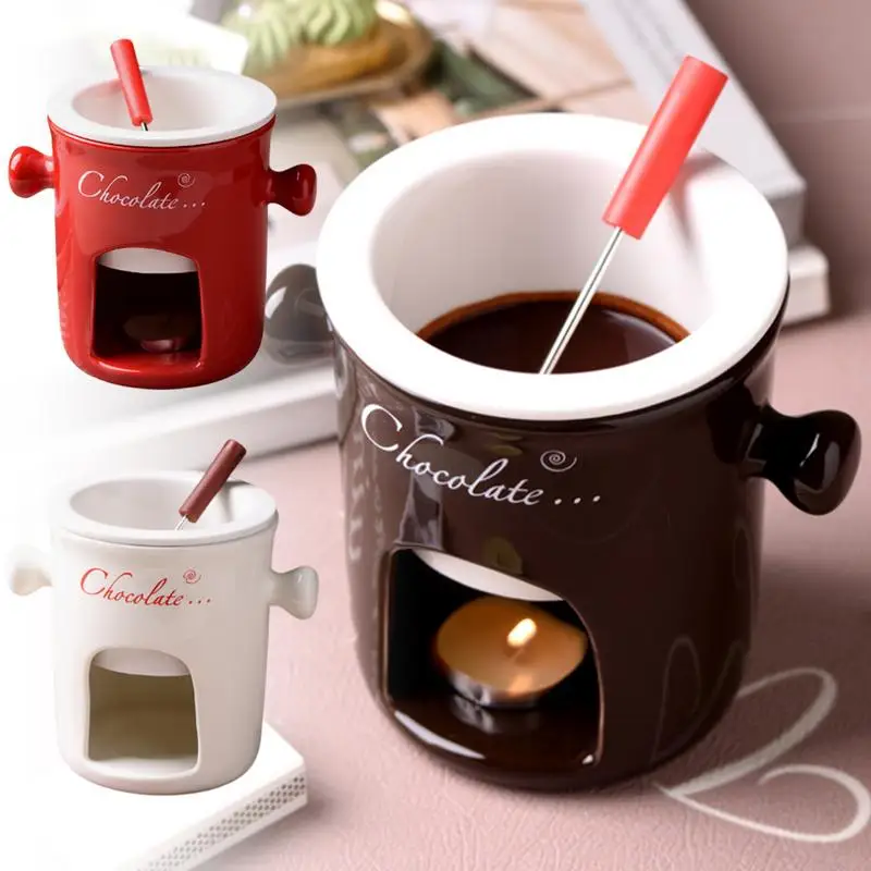 Chocolate Fondue Pot Home Snack Candy Chocolate Melter Pot Cheese Fondue Ceramic Hot Cheese Hot
