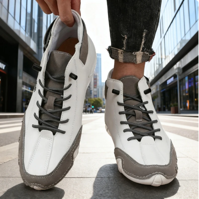 Men's Casual Bare Boots Luxurious Fashion High Top Sneakers Breathable Original Comfort Soft Soled Handmade Leather Flat Shoes