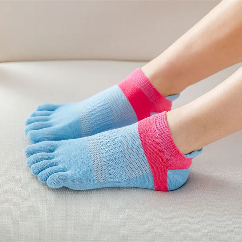 Toe Socks Women 100 Cotton Five Fingers Socks Breathable Cotton Sports Running Solid Color Yellow Blue Sock Female Sox New