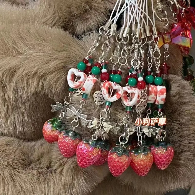 Whimsical Strawberry Charm Lanyard and Keyring Accessory