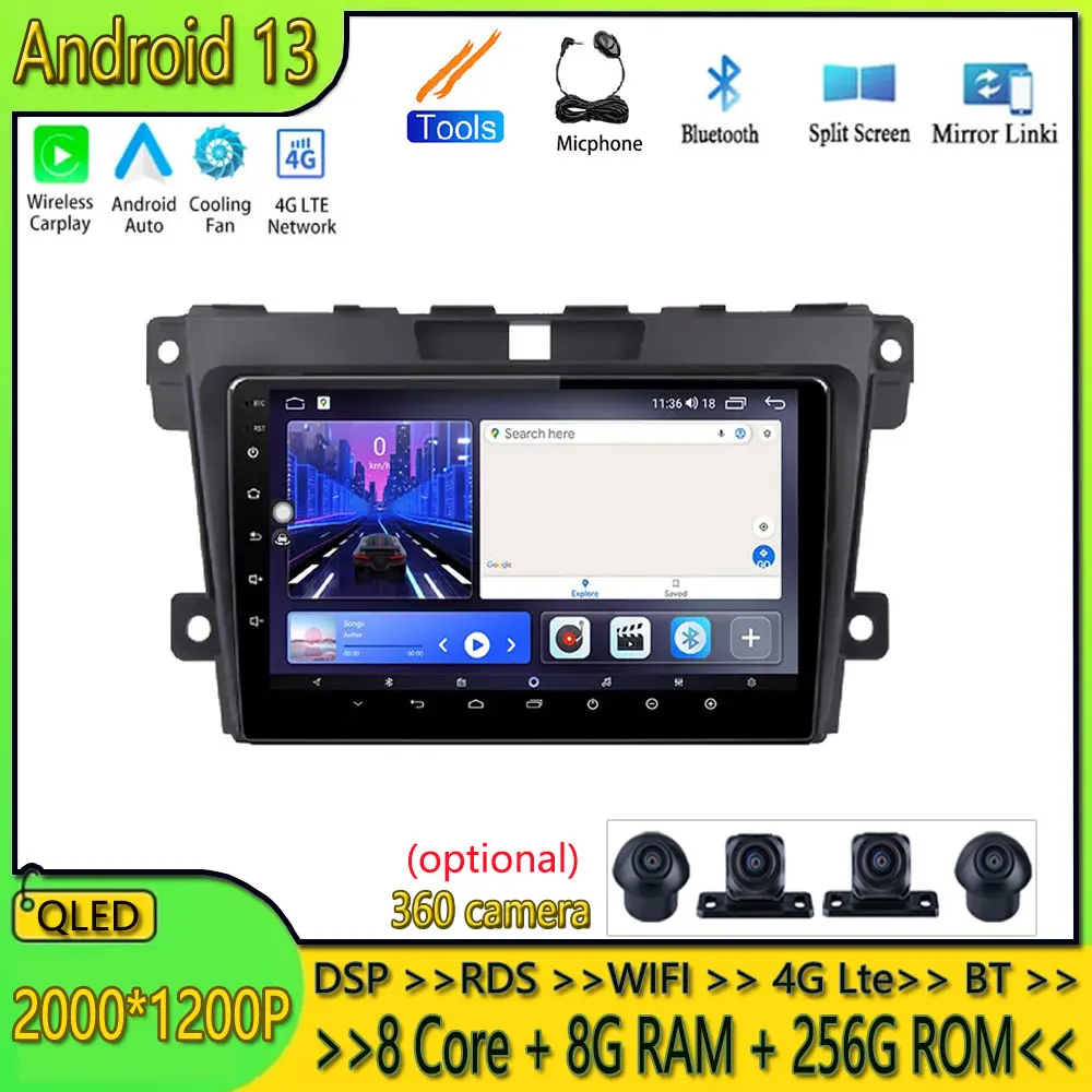 

9inch WIFI Carplay 4G Lte 8-core Android 13 For Mazda Cx-7 CX7 2008 2009 2010 2011 2012 2013 2014 2015 DSP RDS Car Radio GPS BT