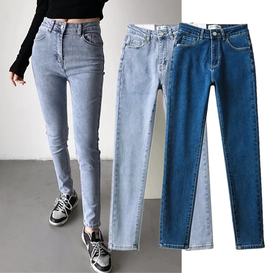 Dave&Di vintage AA Style High Waist Supper Skinny Jeans Women England Style Washed Blue Push Up Pencil Jeans Women