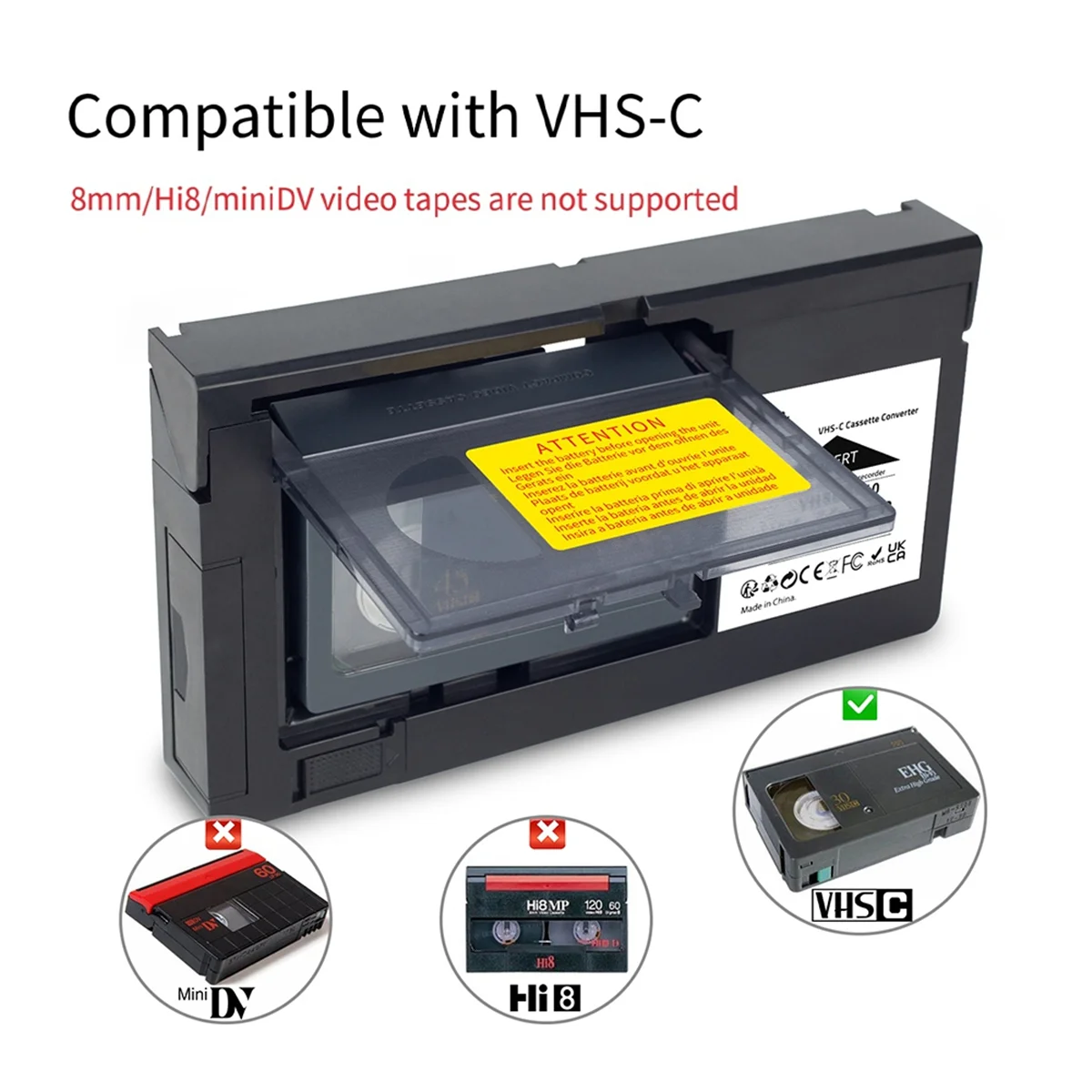VHS-C Cassette Converter for JVC for RCA Panasonic VHS to VHSC SVHS-C Cassette Adapter Not 8mm/MiniDV/Hi8 ZZM