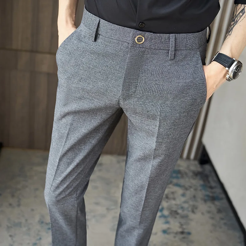 

Autumn new Korean version of slim men's small feet nine points pants dark stripe trend hair stylist business work pants