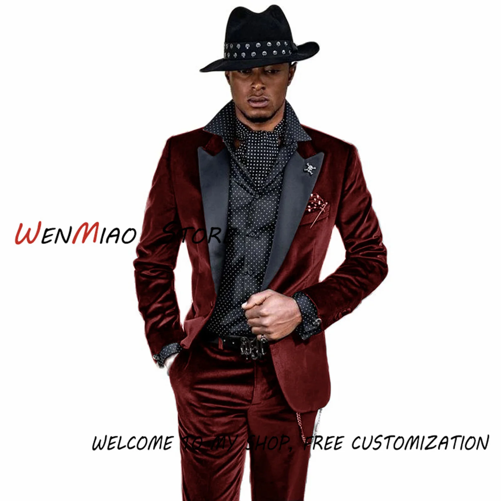 Velvet Men's Suit 2 Piece Point Lapel Jacket Wedding Tuxedo Groom