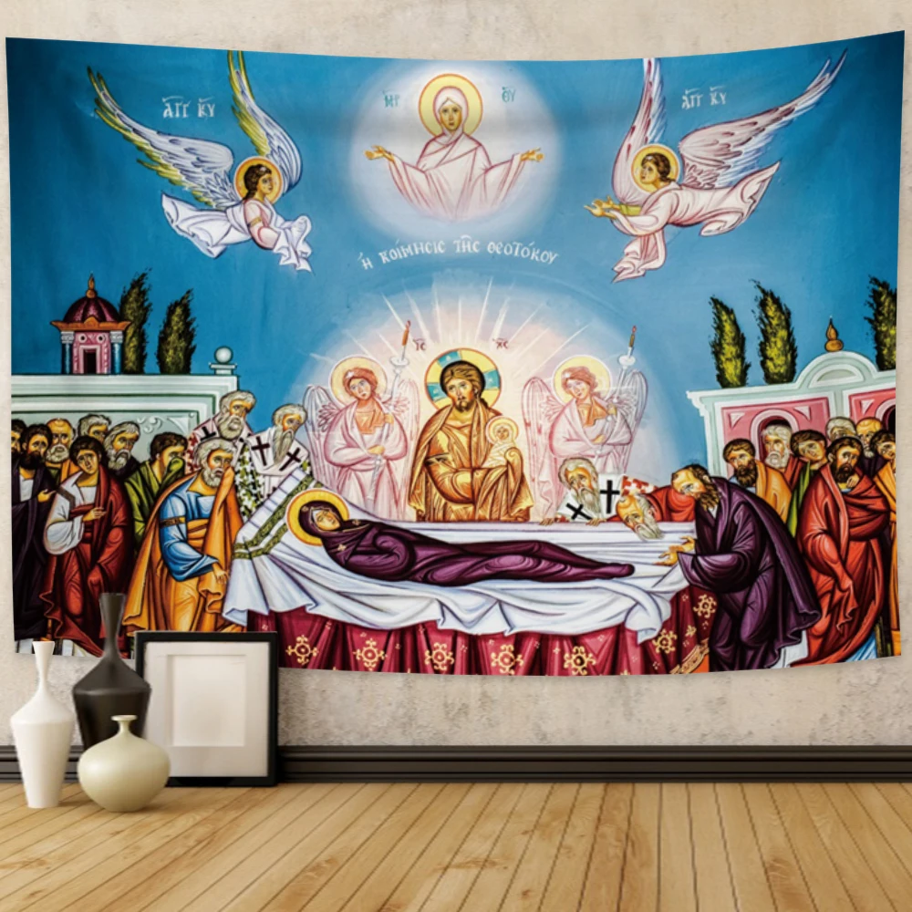

Jesus Bishop Church Tapestry Holy Bible Oil Painting Art Printed Tapestry Vintage Mandala Wall Hanging Home Decor Tapestries