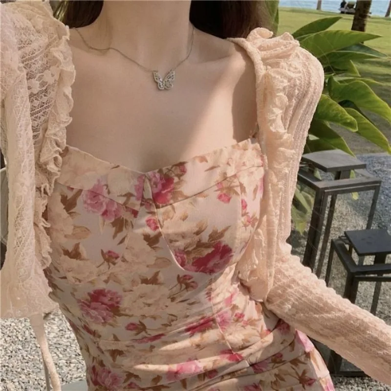 Streetwear Kawaii Clothing Women Long Sleeve Blouse Lace Cardigan Crop Tops Sun Protection Shirts Lace Hollow Out Jackets New
