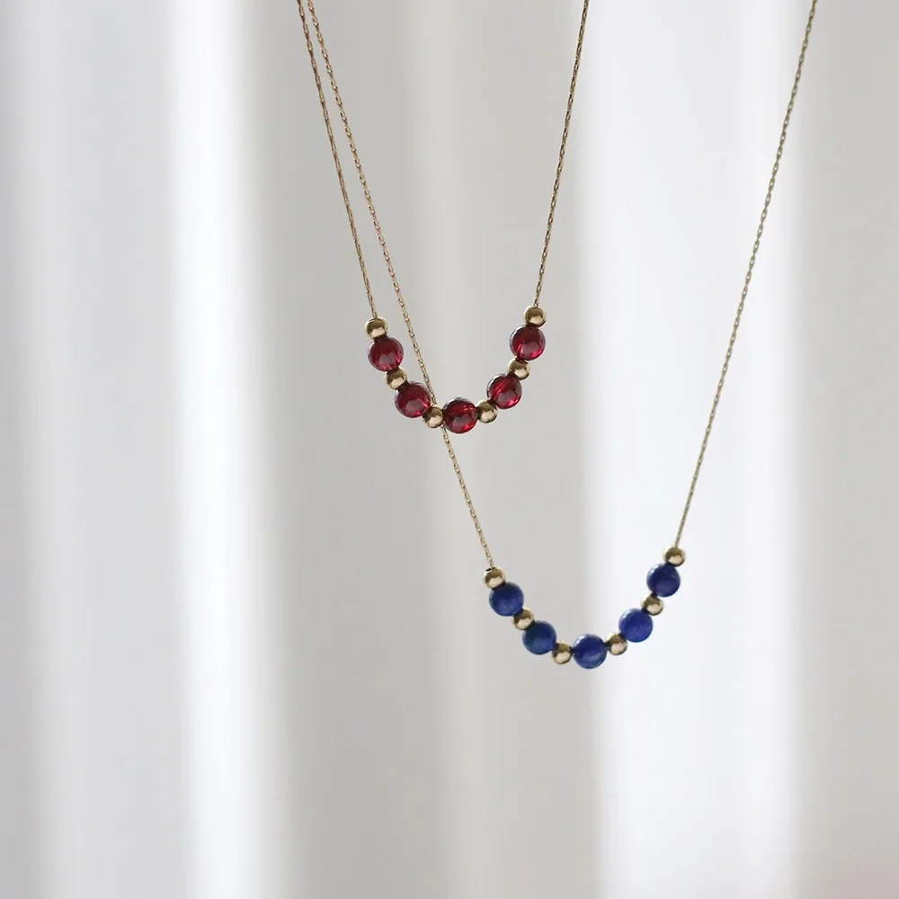 

RHYSONG Natural Stone Garnet Sapphire Lapis Lazuli Gold Beads Pendant Necklace Women Stainless Chain Choker For Best Friend Gift