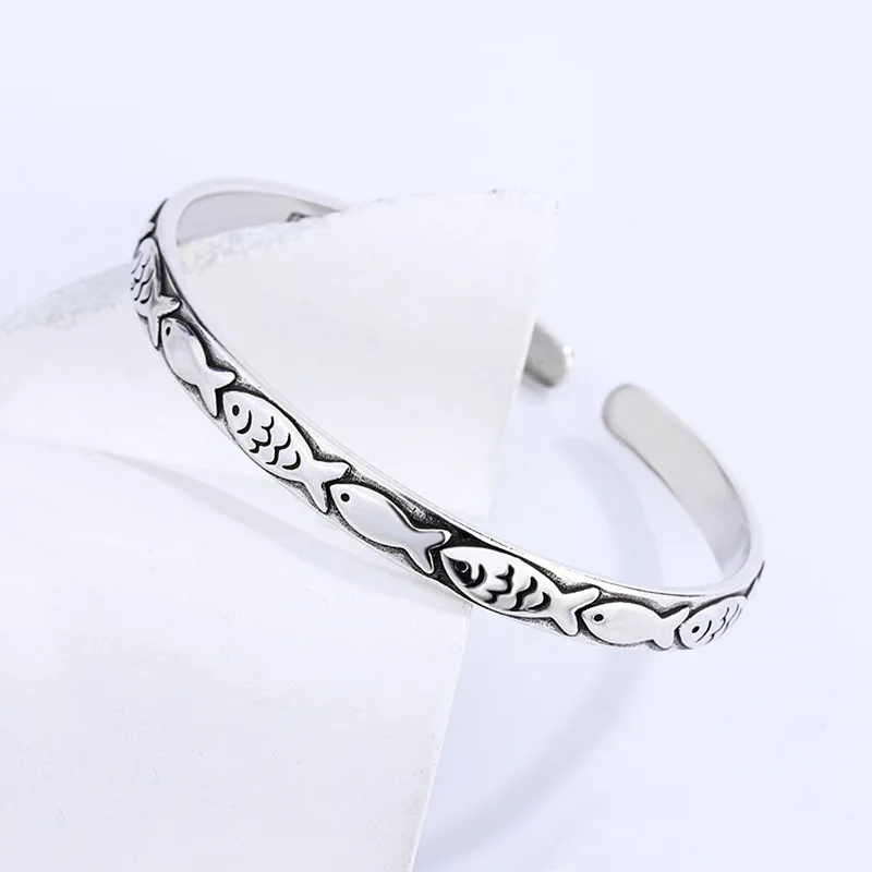 Hot Sell Elegant Fish Design Thai Silver Female Bangle Original Jewelry For Women Birthday Gifts No Fade 2