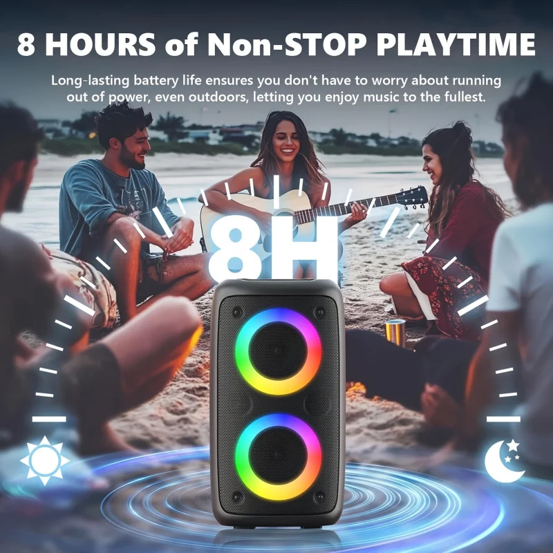 Wireless speaker with a microphone, outdoor wireless stereo speaker with dual speakers, stereo sound, color-changing LED light