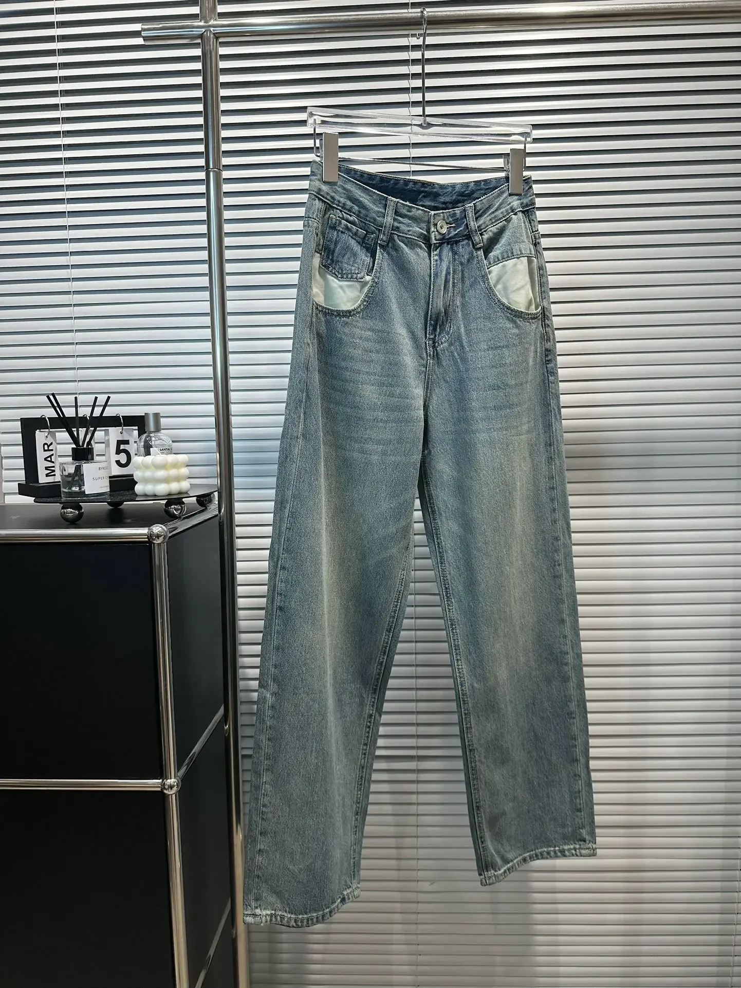 

Luxury Brand Women's Jeans 2023 Fashion Blue Pocket Letter Design Denim Pants Trendy Female Loose Straight Jean Trousers Lady