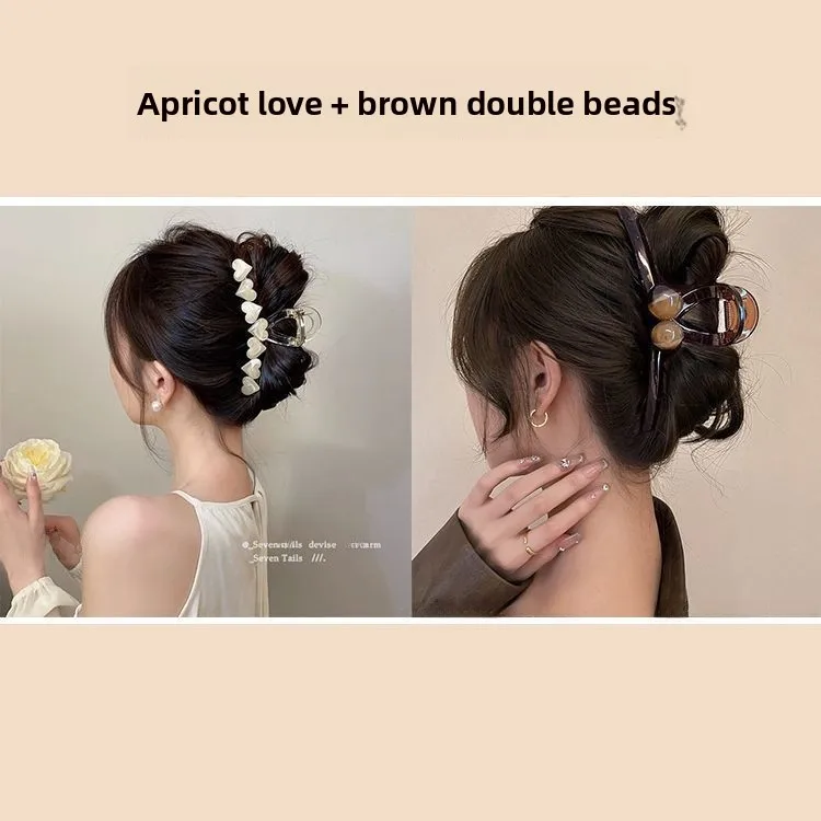 [hot sale] beige heart + smudged double bead clip