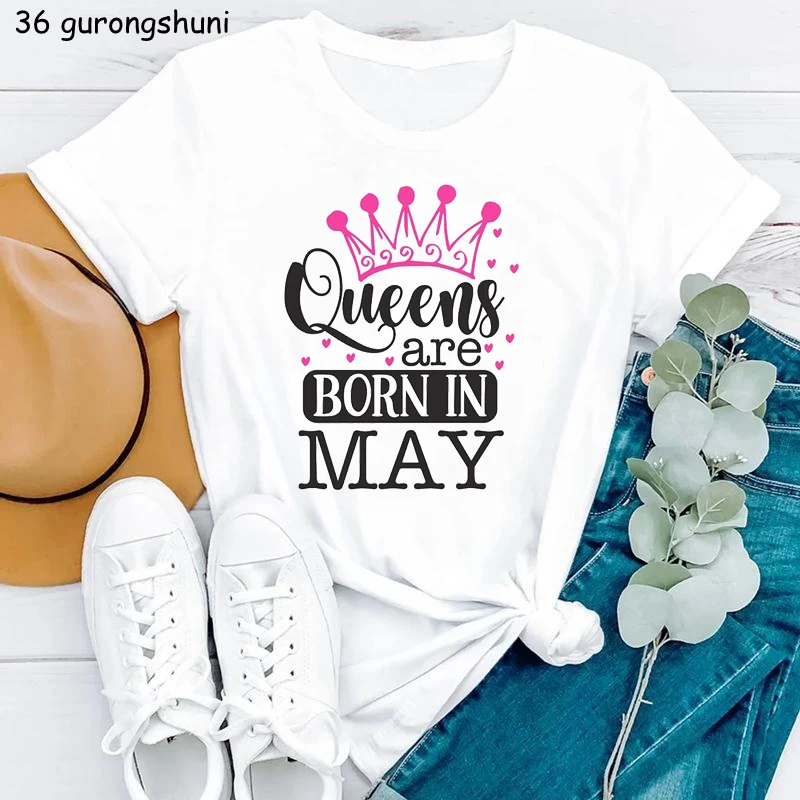 Crown Queen Are Born In August/June/July Letter Print Tshirt Women'S Clothing Summer Fashion Tops Tee Shirt Femme T-Shirt cute kids clothes african black girl magic love print solid print tshirt summer fashion tumblr tops tee shirt children clothing