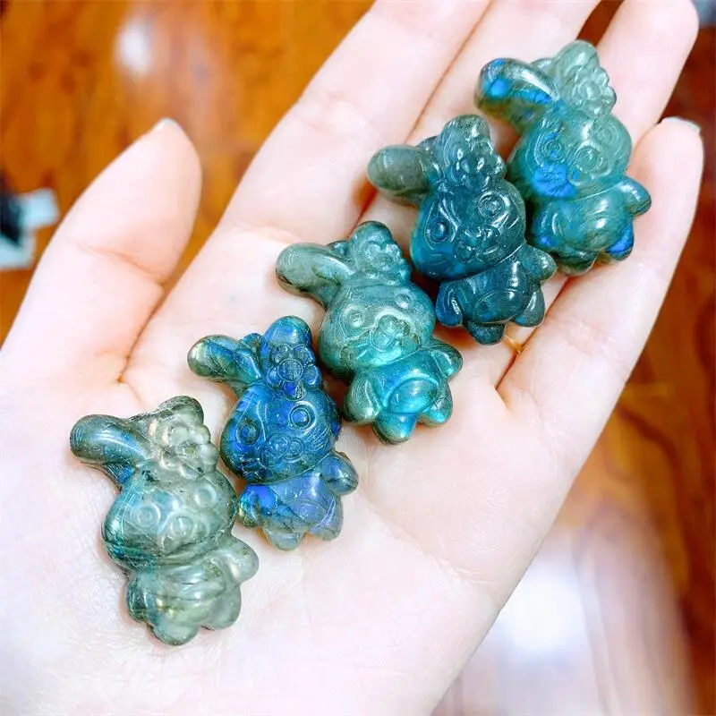 

5PCS Natural Labradorite Cartoon Animal Rabbit Crystal Carving Polishing Mature Charm Jewelry Birthday Present