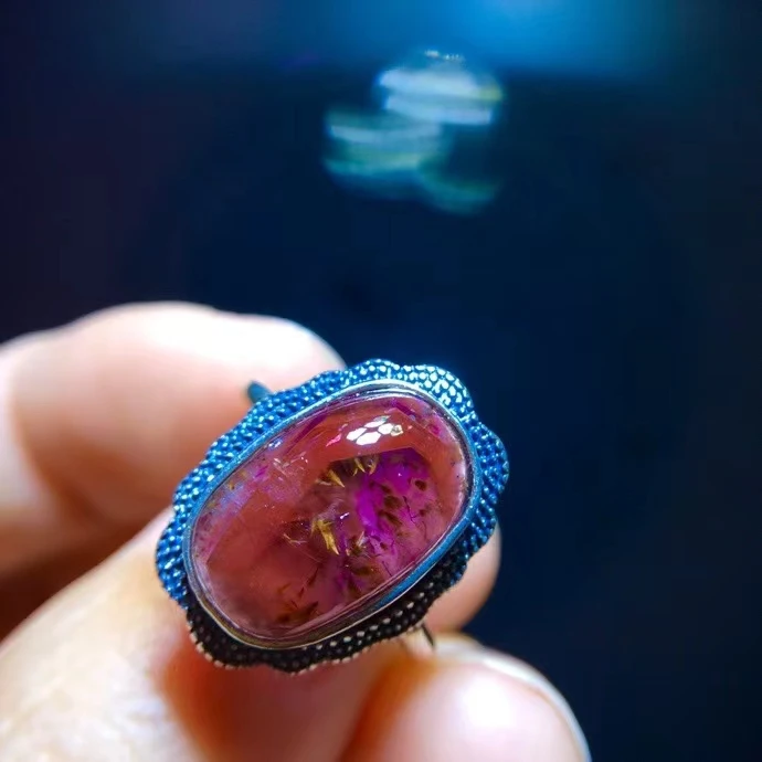 

Натуральный Красный ауралит 23 Фиолетовый какоксенит регулируемое кольцо 14,3/8,8 мм овальное Канадское рутилированное стандартное серебро aaaaaaaa