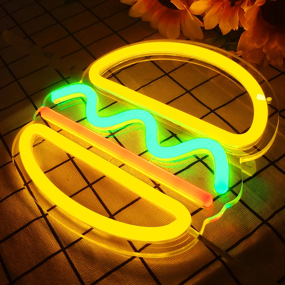 Hamburger Neon Light Acrylic Pineapple Shape Fast Food Wall Neon Sign for Party Wedding Shop Restaurant Birthday Home Decoration bright night light