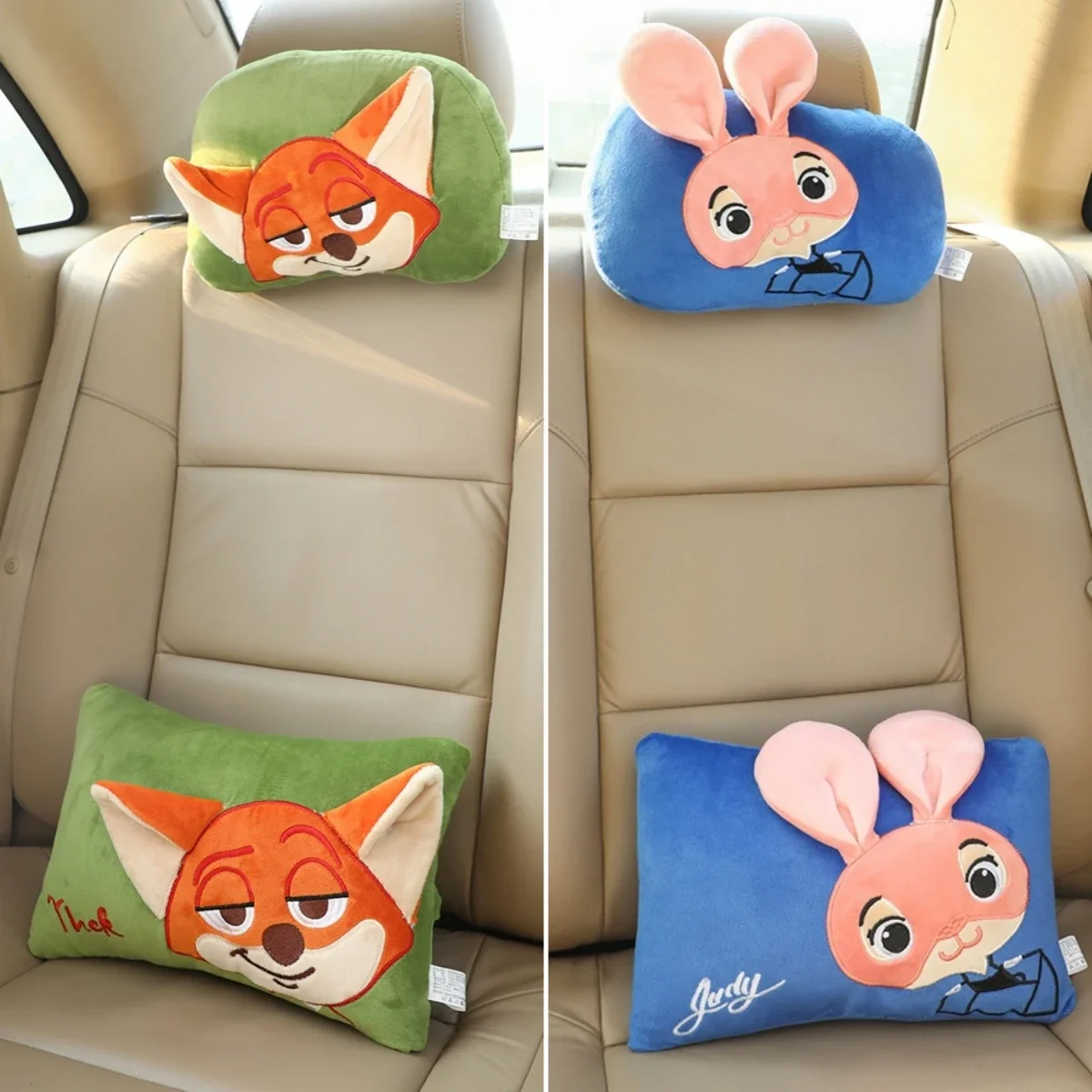 Comfortable Cartoon Headrest Back Cushion Stitch Pooh Bear Nick Judy Stuffed Anime Neck Pillow Back Cushion Car Decor Girl 2