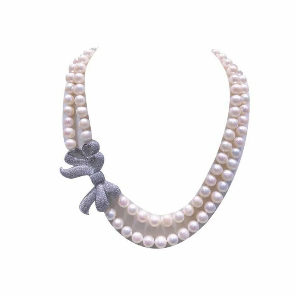 

Two Strands 8-9mm South Sea Round White Pearl Necklace 18"19"