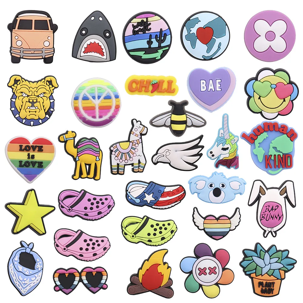 

Wholesale 100Pcs Car Animals Anime Cartoon Star PVC Shoe Charms Buckle Clog DIY Croc Jibz Decorations Accessories Kid Gifts