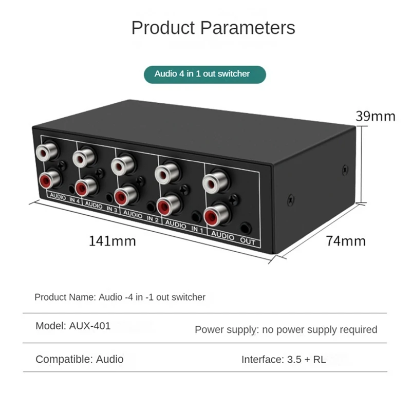 RCA AUX Audio Switcher 4 In 1 Out 3.5Mm