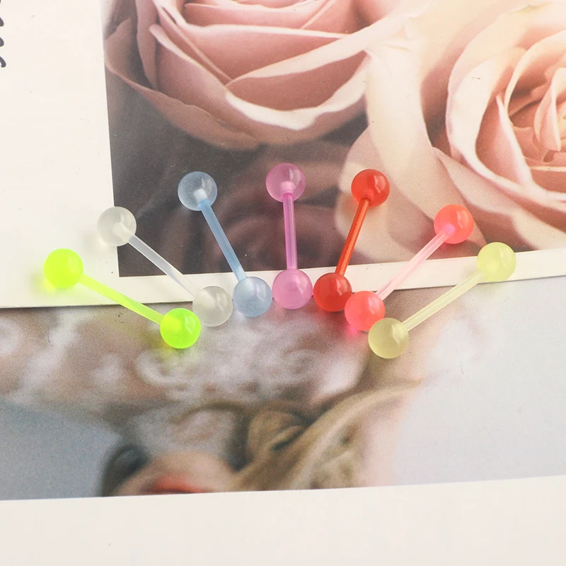 14G 16mm Glow in Dark Flexible Acrylic Straight Tongue Nipple Ring Retainer Body Piercing Jewelry for Women Men