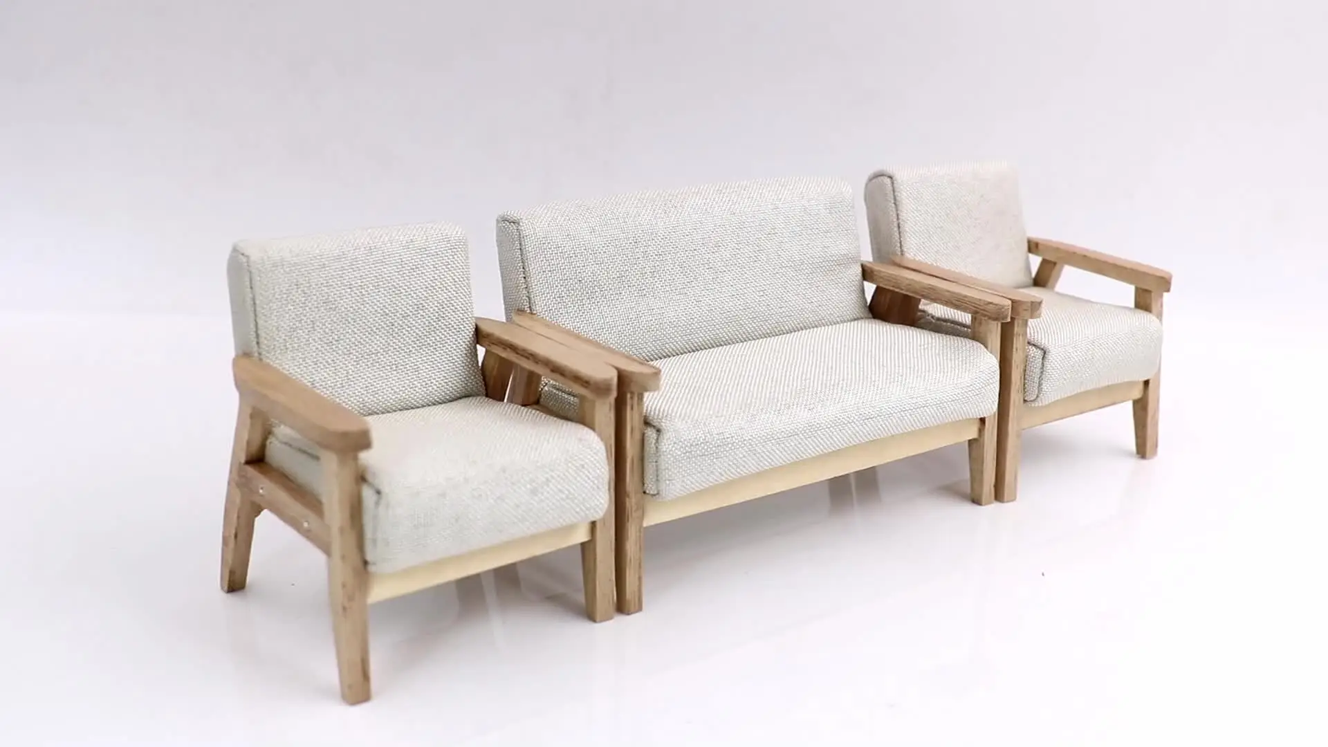 Odoria 1/12 Scale Miniature Furniture Set - Brown Coffee Table With Upholstered Chair & Sofa For Dollhouse