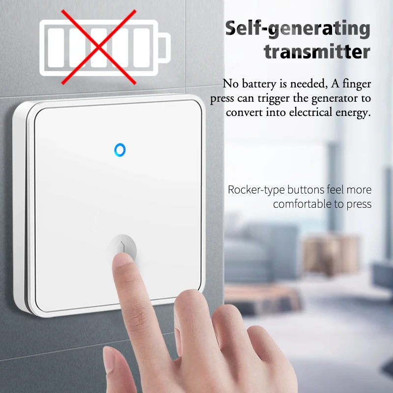 CACAZI Self-powered Wireless Doorbell Waterproof Battery-Free Button Intelligent Door Bell Sets Home Welcome Outdoor EU US UK