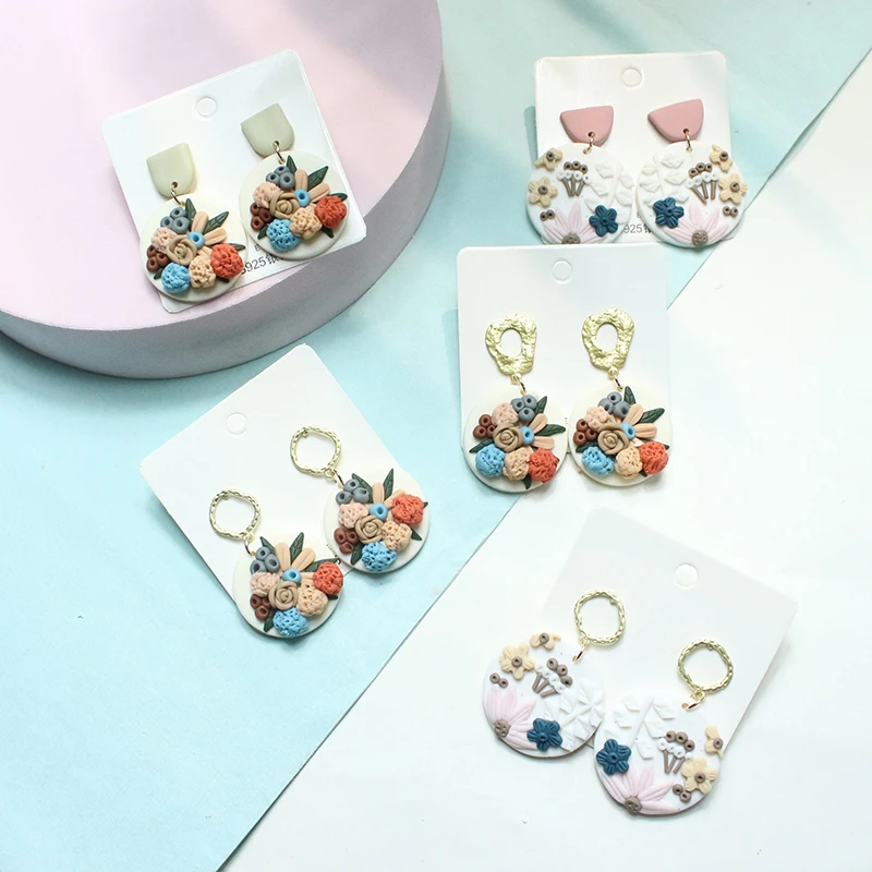 

korean Fashion New Unique 3D Flowers Polymer Clay Earrings for Women Multicolor Geometric Pendant Earrings 2022 trend new