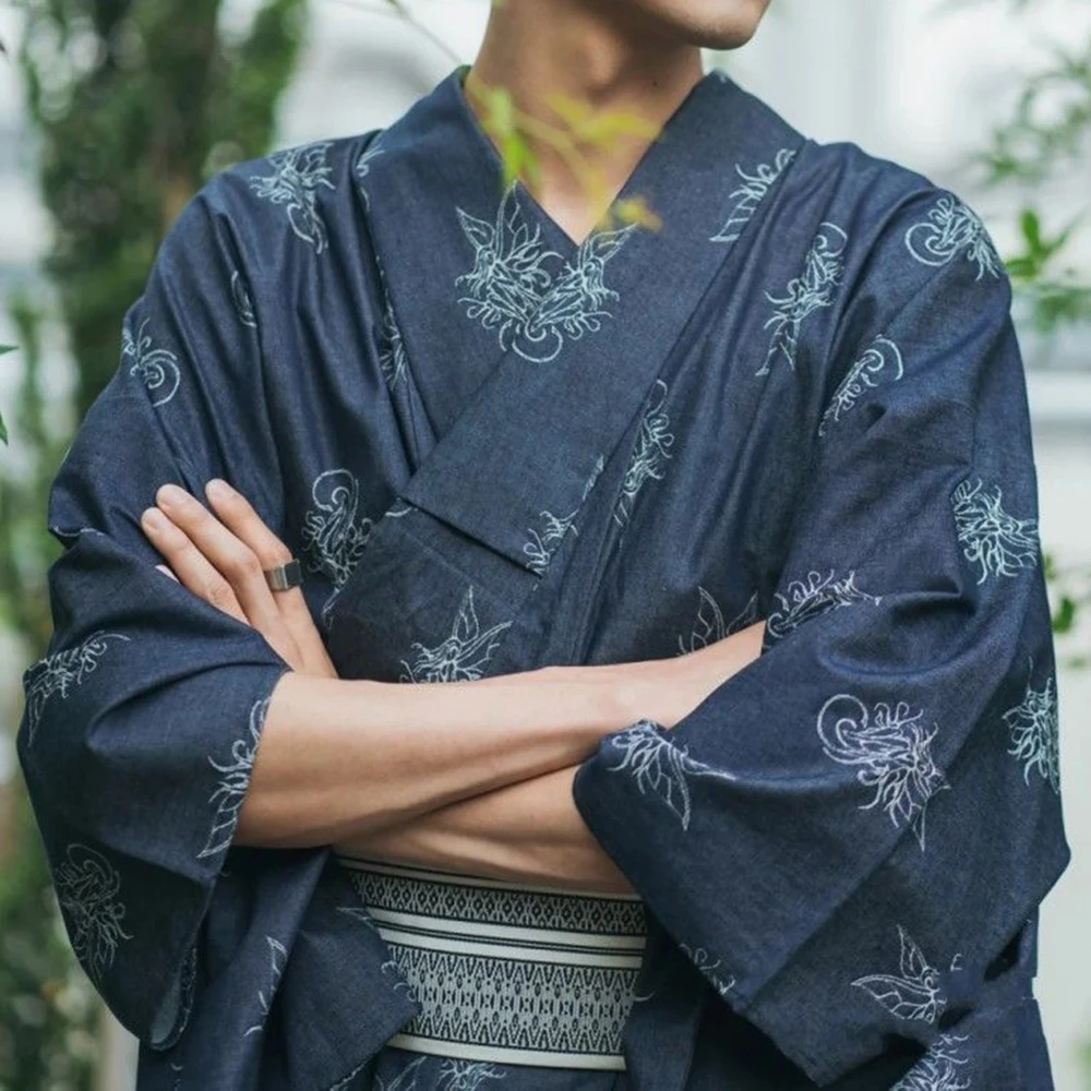 Japanese Men's Traditional Bathrobe Samurai Suit Summer Festival Cosplay Dragon Cloud Pattern Not Easy To Wrinkle Kimono Suit