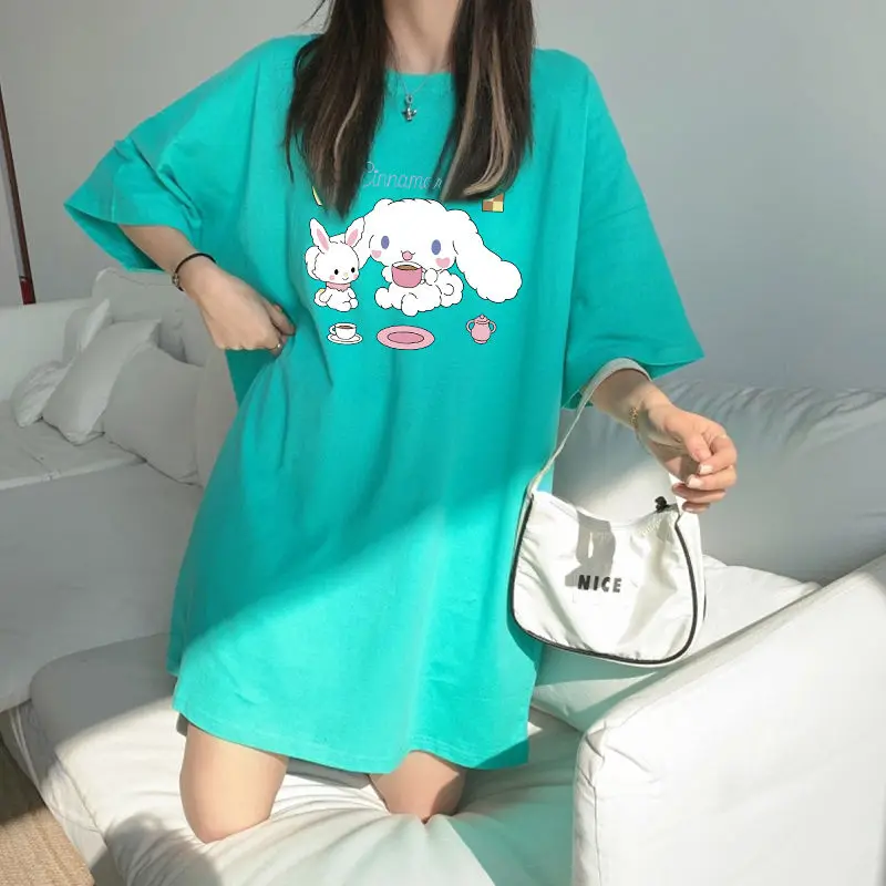 

Sanrio Cinnamonroll Kawaii Nightdress Girls Summer Short Sleeve Thin Cute Cartoon Sweet Loose Ladies Summer Bestie Dress Pajamas