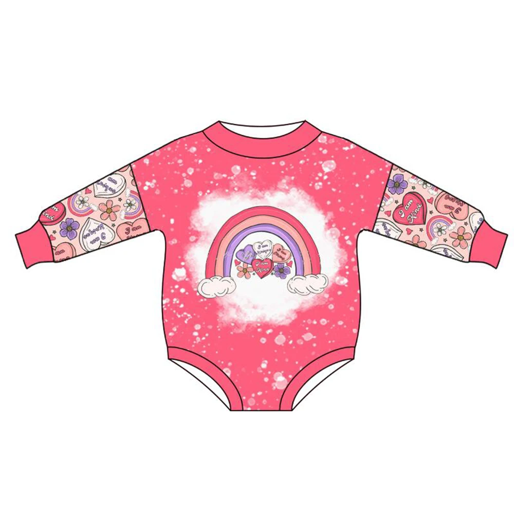 

newborn girls clothes Valentine's Day style baby girls Long-sleeved onesie heart rainbow print cute girl romper jumpsuits