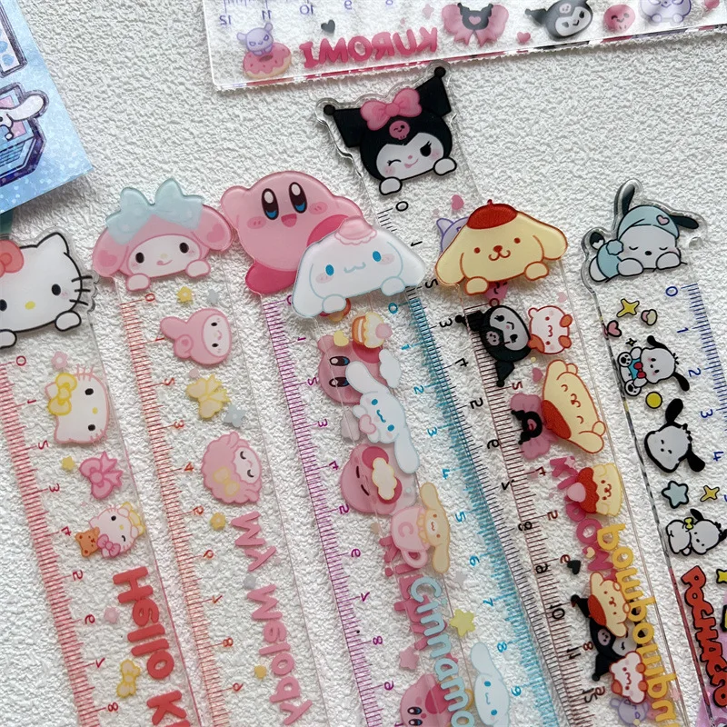 

Оптовая продажа, линейка Sanrio с изображением собаки из корицы Hello Kitty Kulomi, ветер, акриловая линейка, высокое качество, девочка, сердце, HD, обуче...