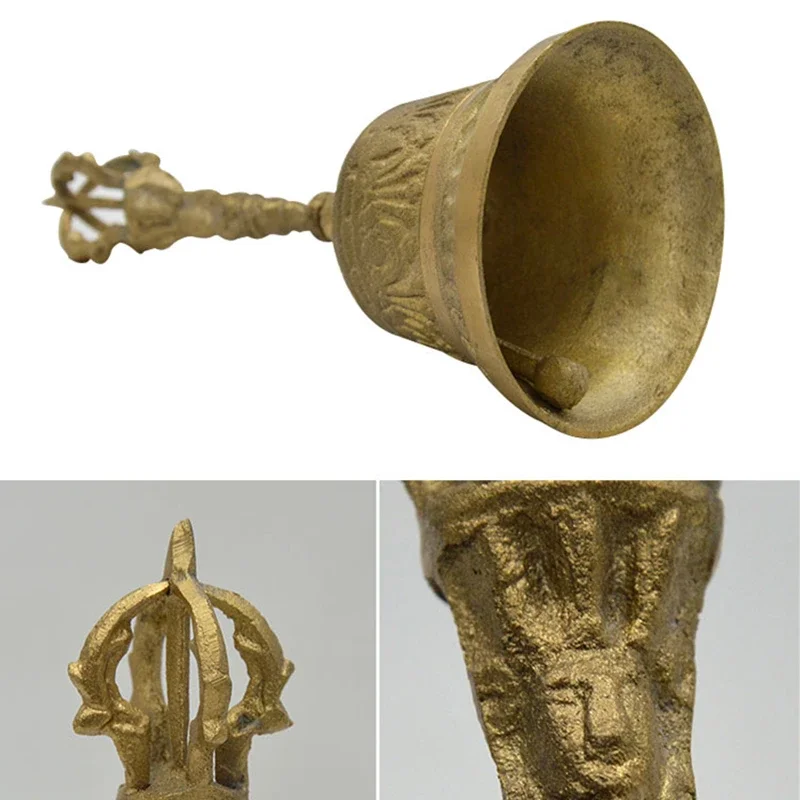 100% Brass Handicraft Large Engraved Hand Bell Produces Loud and Clear Sound School Meditation Church Bronze Bell Creative Gift 6