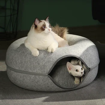 도넛 고양이 침대 반려동물 고양이 터널 인터랙티브 게임 장난감, 고양이 침대 이중 사용 실내 장난감, 새끼 고양이 스포츠 장비, 고양이 훈련 장난감, 고양이 집