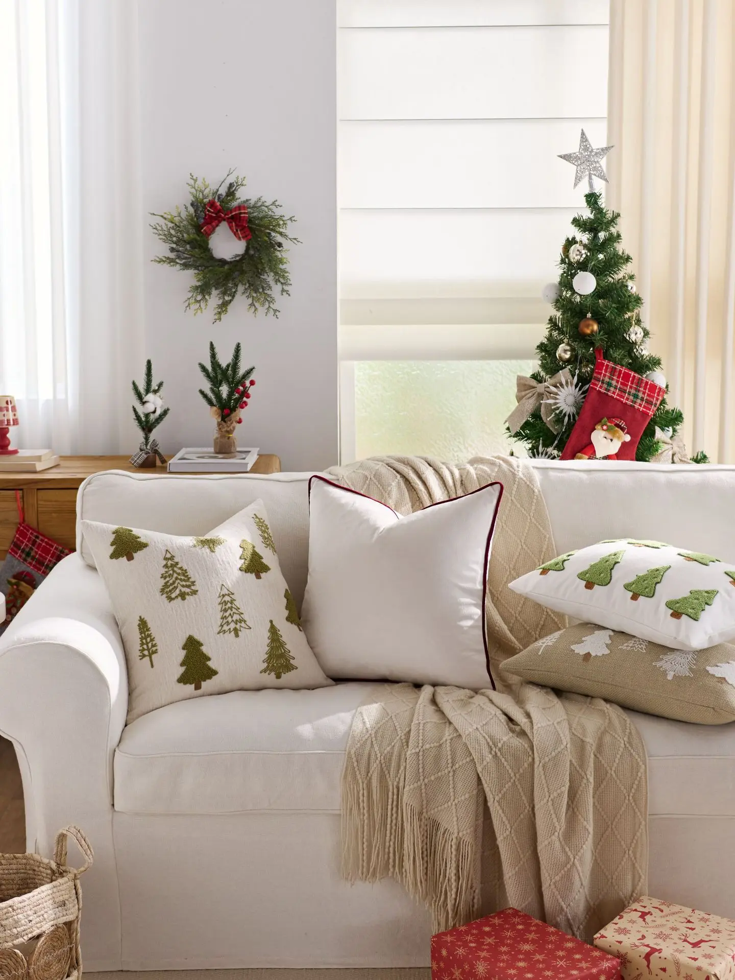 Weihnachten samt bestickt Wurf Kissenbezug Cojines Weihnachtsbaum Hirschkopf rot bestickt Sofa Dekor Kissen Kissenbezüge – Detail 5