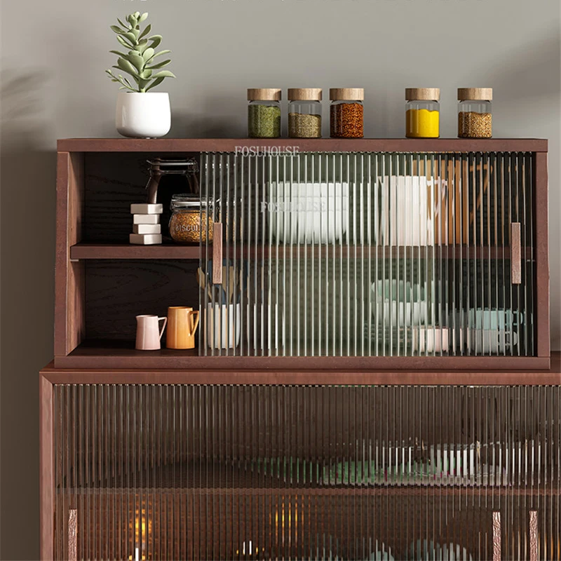 FOSUHOUSE Sideboard Kitchen Countertop Storage Cabinet Household Tea Cabinet Table Solid Wood Storage Mini Cupboard