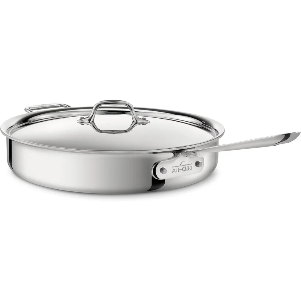 Stainless Steel Saut&eacute; Pan 6 Quart Induction Oven Broiler Safe 600F Pots and Pans, Cookware Silver